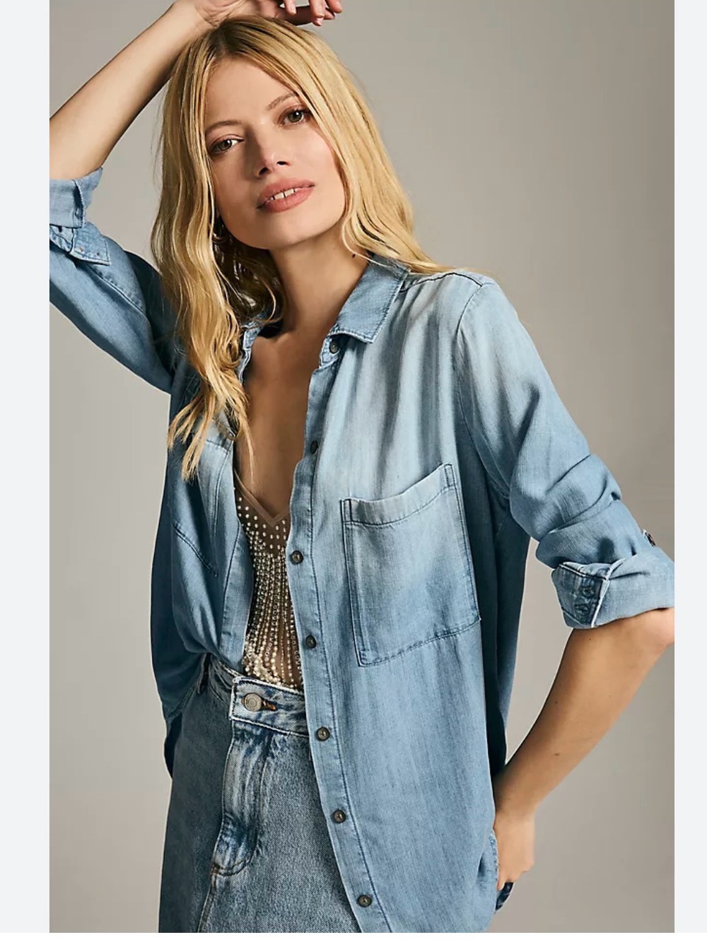 Anthropology Cloth & Stone Light Blue Denim Shirt with Chest Pockets